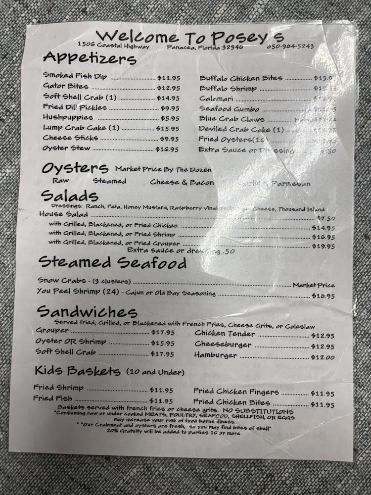 Posey Beyond the Bay Restaurant Menu image 1